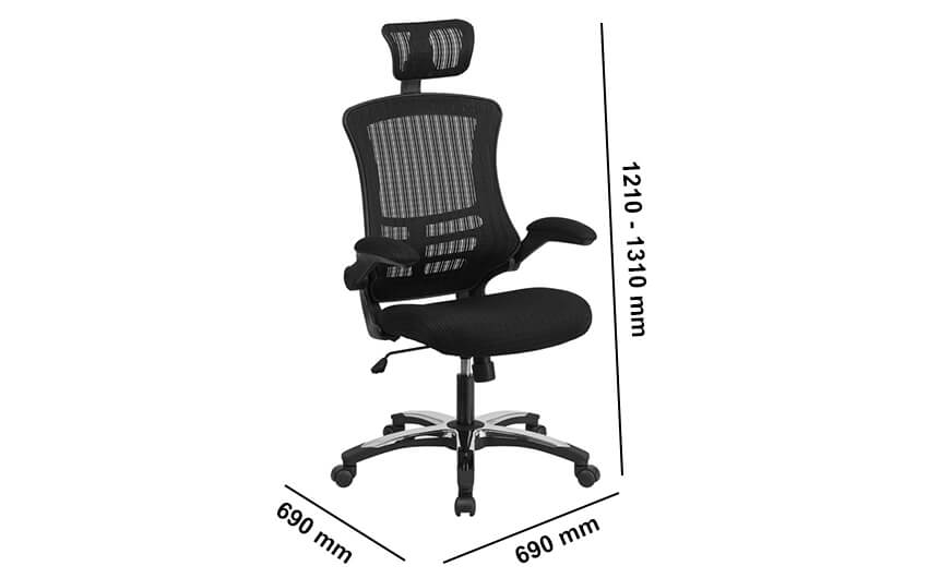 Madog Operational Chair With Headrest Dimension Image
