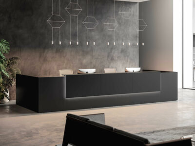 Naara 1 Large Reception Desk With Optional Ovaerhang Panel 1
