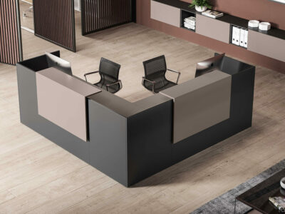 Naara 2 L Shaped Reception Desk With Optional Ovaerhang Panel