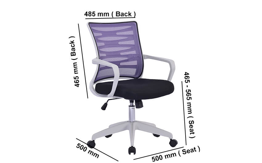 Pacari Designer Mesh Armchair With White Frame And Detailed Back Panelling Dimension Image