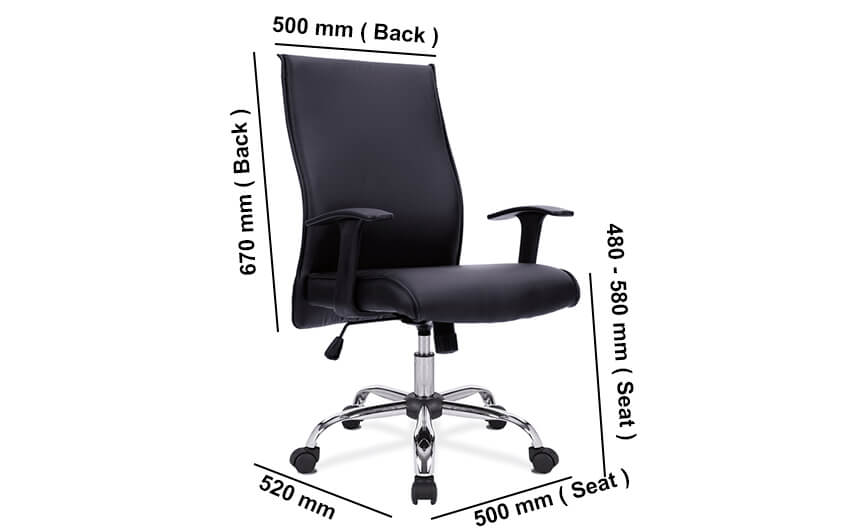 Palila Height Adjustable High Back Leather Faced Executive Chair With T Shaped Arms Dimension Image