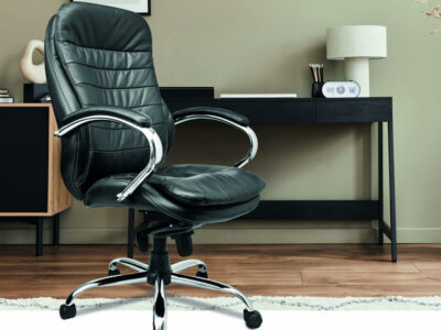 Pandora High Back Italian Leather Faced Executive Armchair With Chrome Base