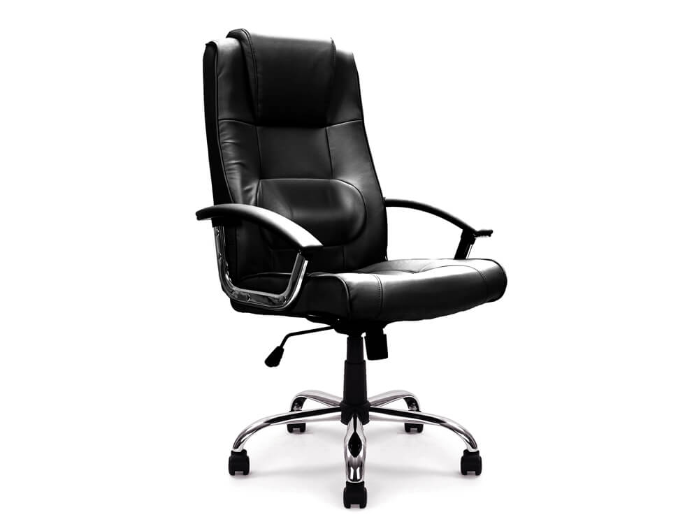 Pansy High Back Leather Faced Executive Armchair With Integral Headrest And Chrome Base 1