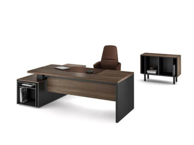Sienna Slab Leg Executive Desk With Return And Leather Insert And Optional Stroage Unit 03 Img