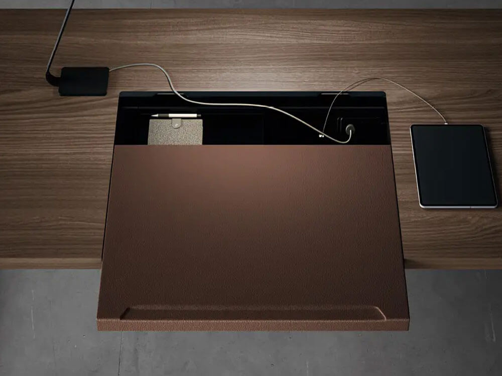 Sienna Slab Leg Executive Desk With Return And Leather Insert And Optional Stroage Unit 04 Img
