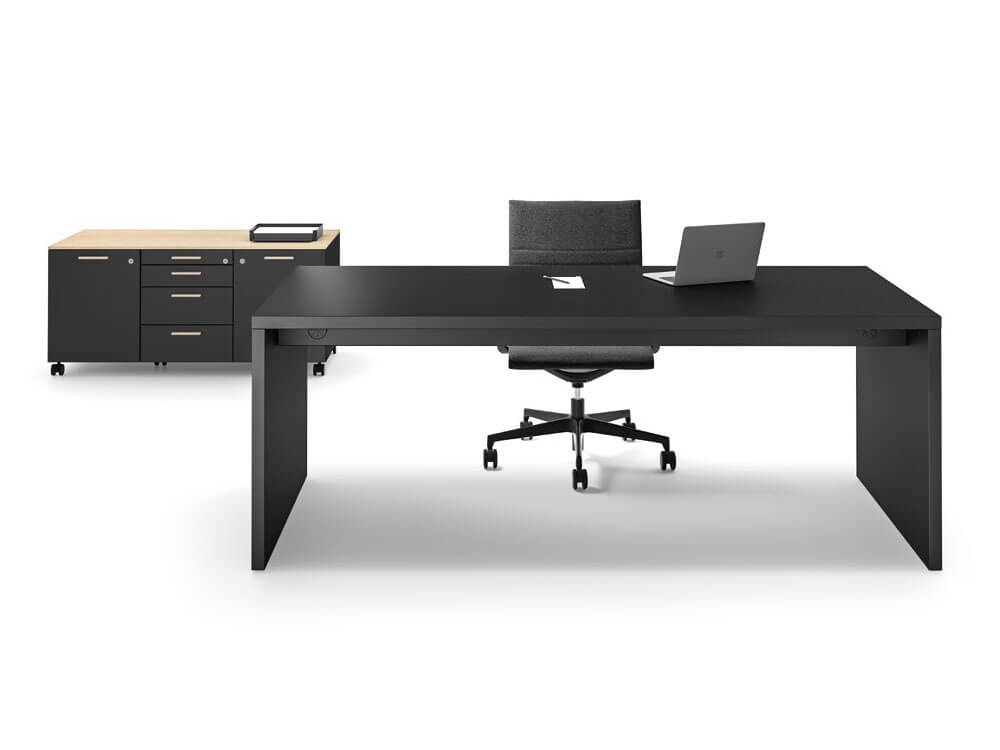 Sienna Slab Leg Executive Desk With Optional Return, Leather Insert And Credenza Unit 02 Img