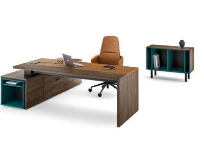 Sienna Slab Leg Executive Desk With Optional Return, Leather Insert And Credenza Unit 06 Img