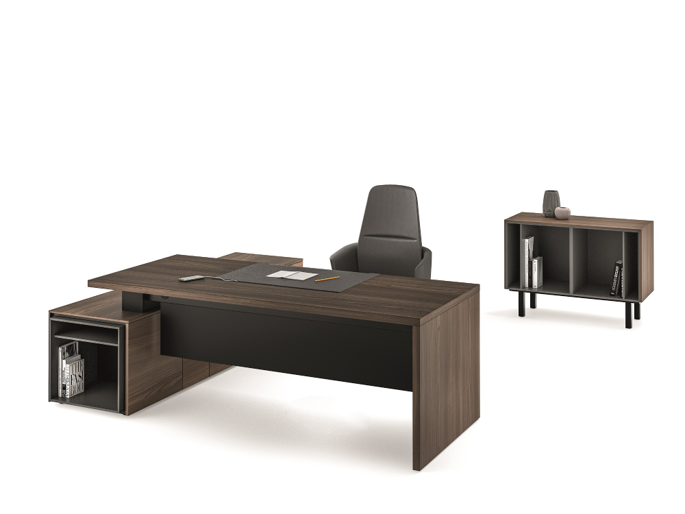 Sienna – Executive Desk With Slab Leg, Optional Return, Leather Insert And Credenza Unit 01