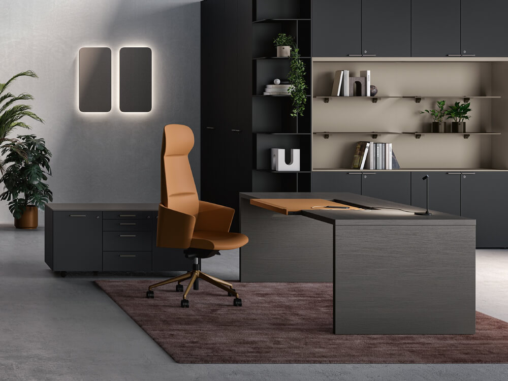 Sienna – Executive Desk With Slab Leg, Optional Return, Leather Insert And Credenza Unit 02