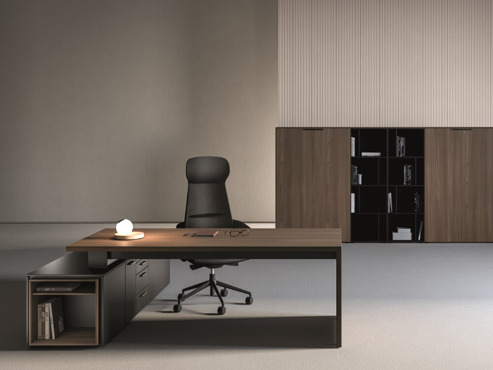 Sienna – Executive Desk With Slab Leg, Optional Return, Leather Insert And Credenza Unit 05