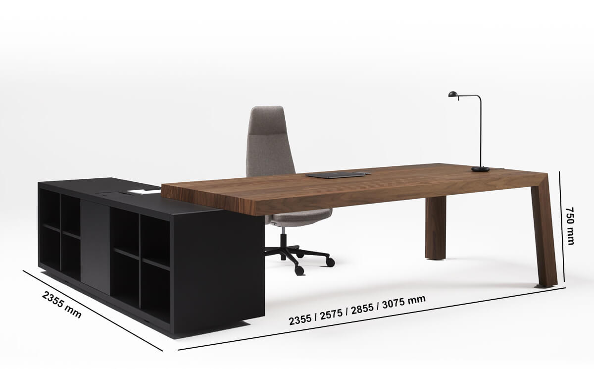 Anna Modern Executive Desk With Credenza Unit Dimension Image