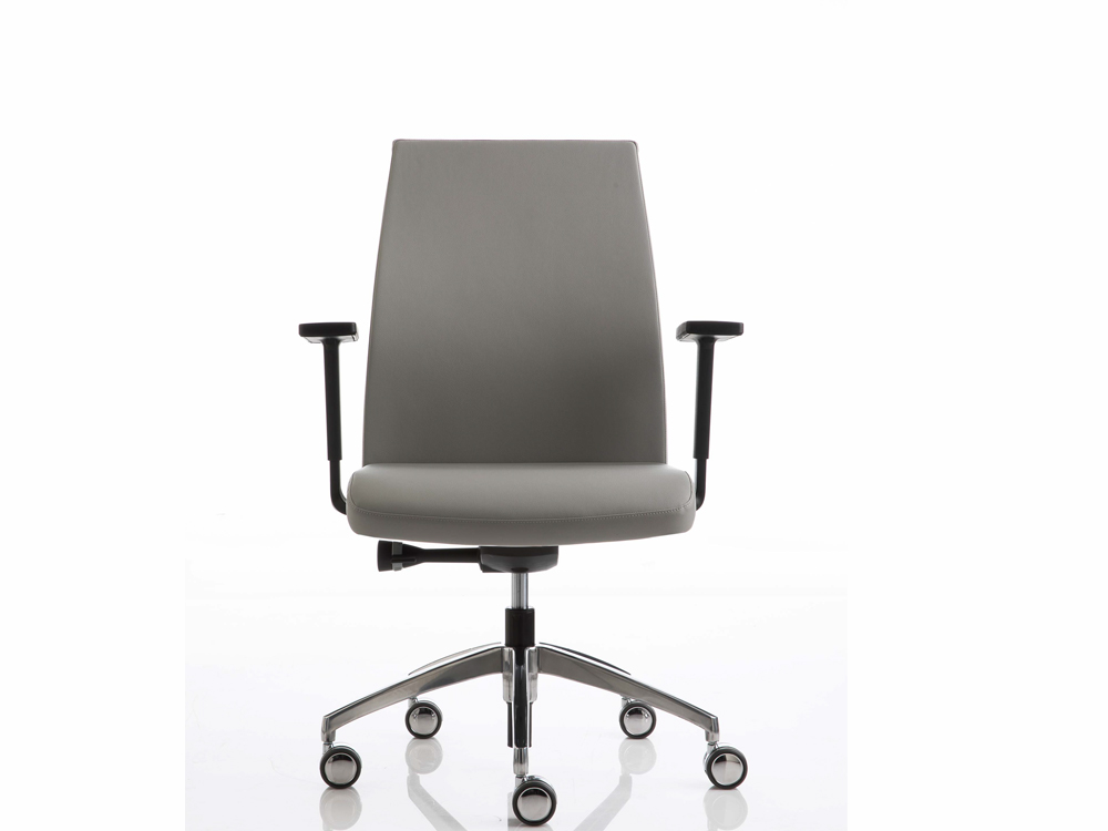 Clifton 2 Meduim Backrest Executive Chair With Height Adjustable Armsblack Armerst, Polished Aluminum Base