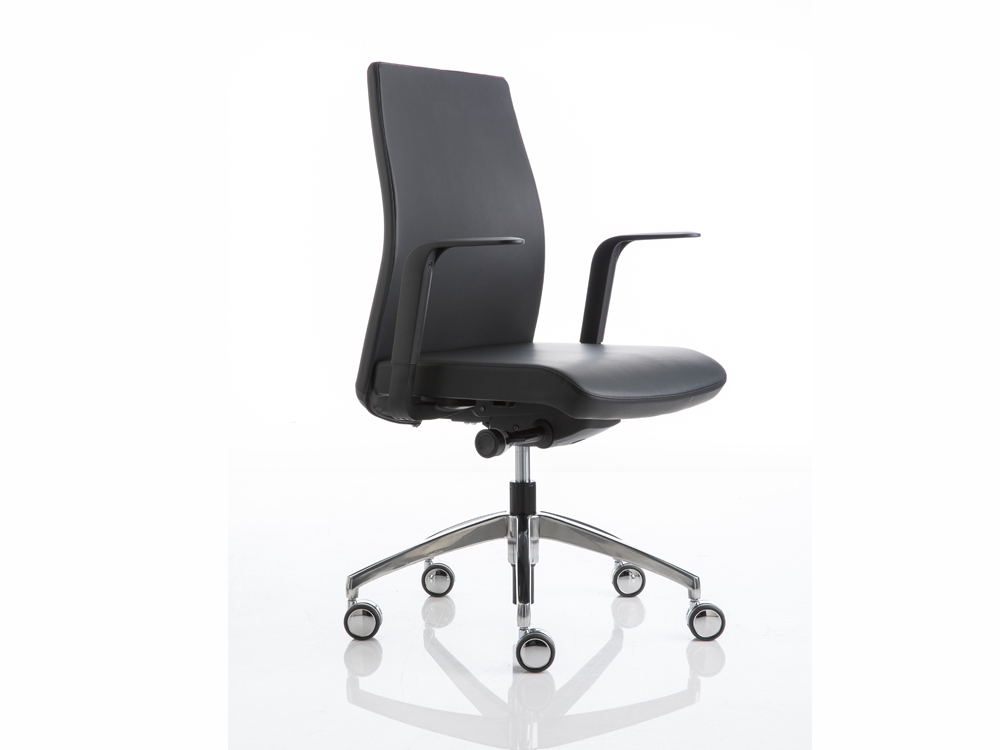Clifton 2 Meduim Backrest Executive Chair With Height Adjustable Armsblack Open Armerst, Polished Aluminum Base
