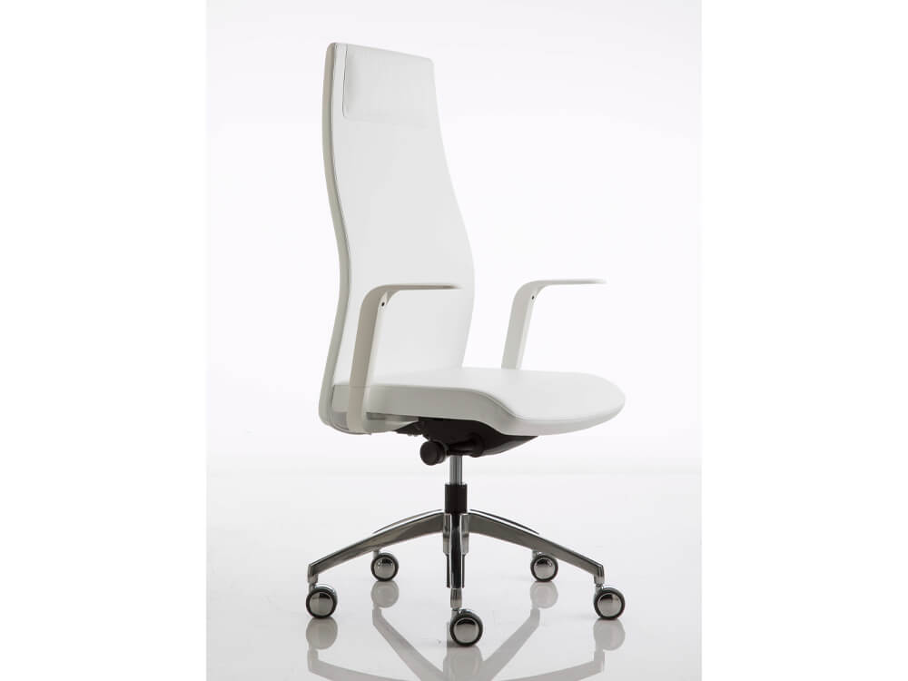 Clifton High Backrest Executive Chair With Open Armrest White Aluminum Base Headrest