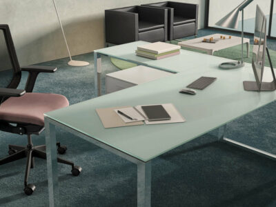 Eleonora 2 Glass Top Executive Desk With Ring Or U Legs And Optional Return