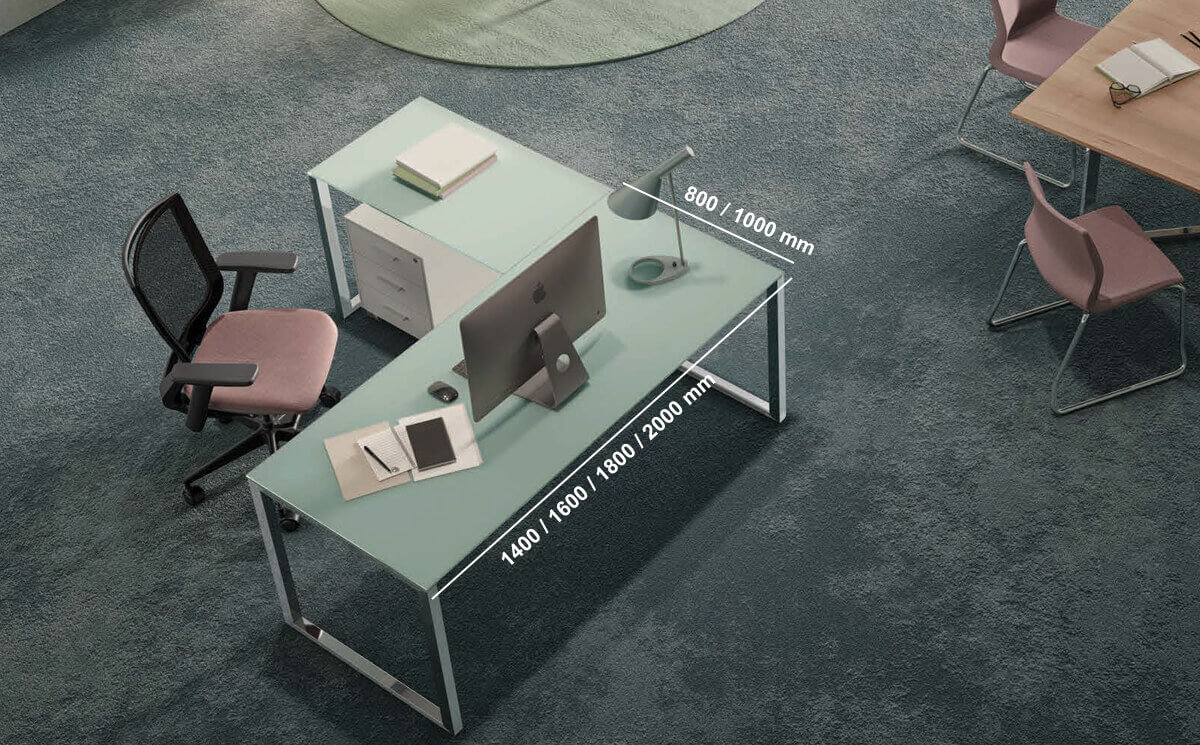Eleonora 2 Glass Top Executive Desk With Ring Or U Legs And Optional Return Dimension Image Eleonora 2 Glass Top Executive Desk With Ring Or U Legs And Optional Return Dimension Image