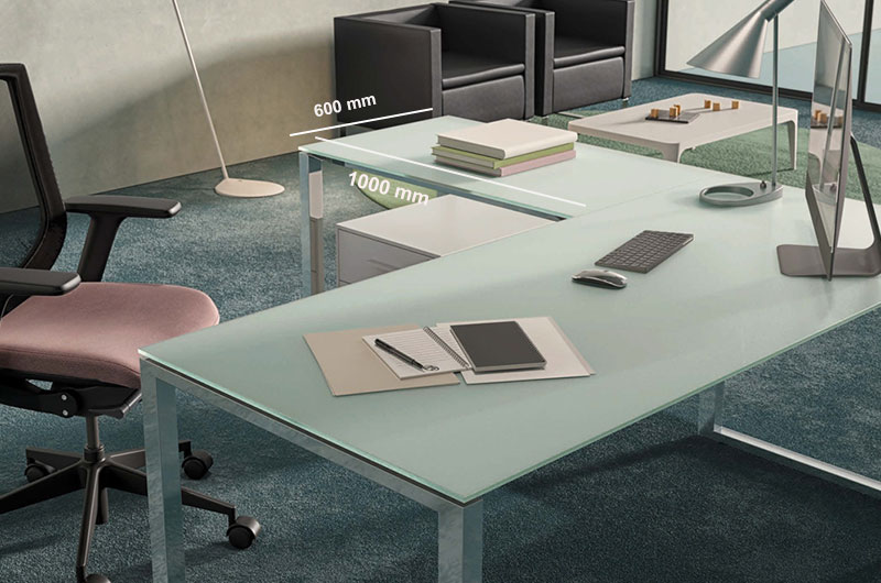 Eleonora 2 – Glass Top Executive Desk With Ring Or U Legs And Optional Return
