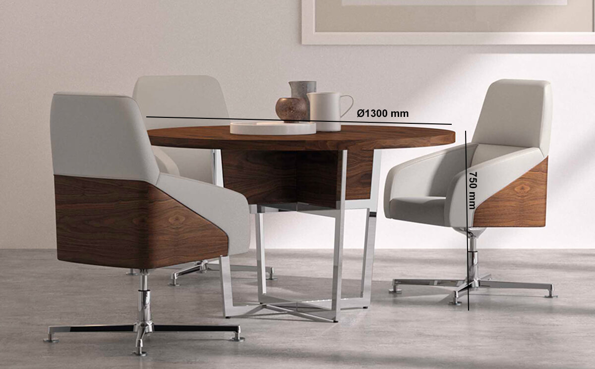 Pia 1 Round And Rectangular Meeting Table In Wood Or Lacquered Finish Dimension Image
