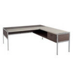 Desk with Return Pedestal and Half Modesty Panel (Wood Finish + Leather Insert)