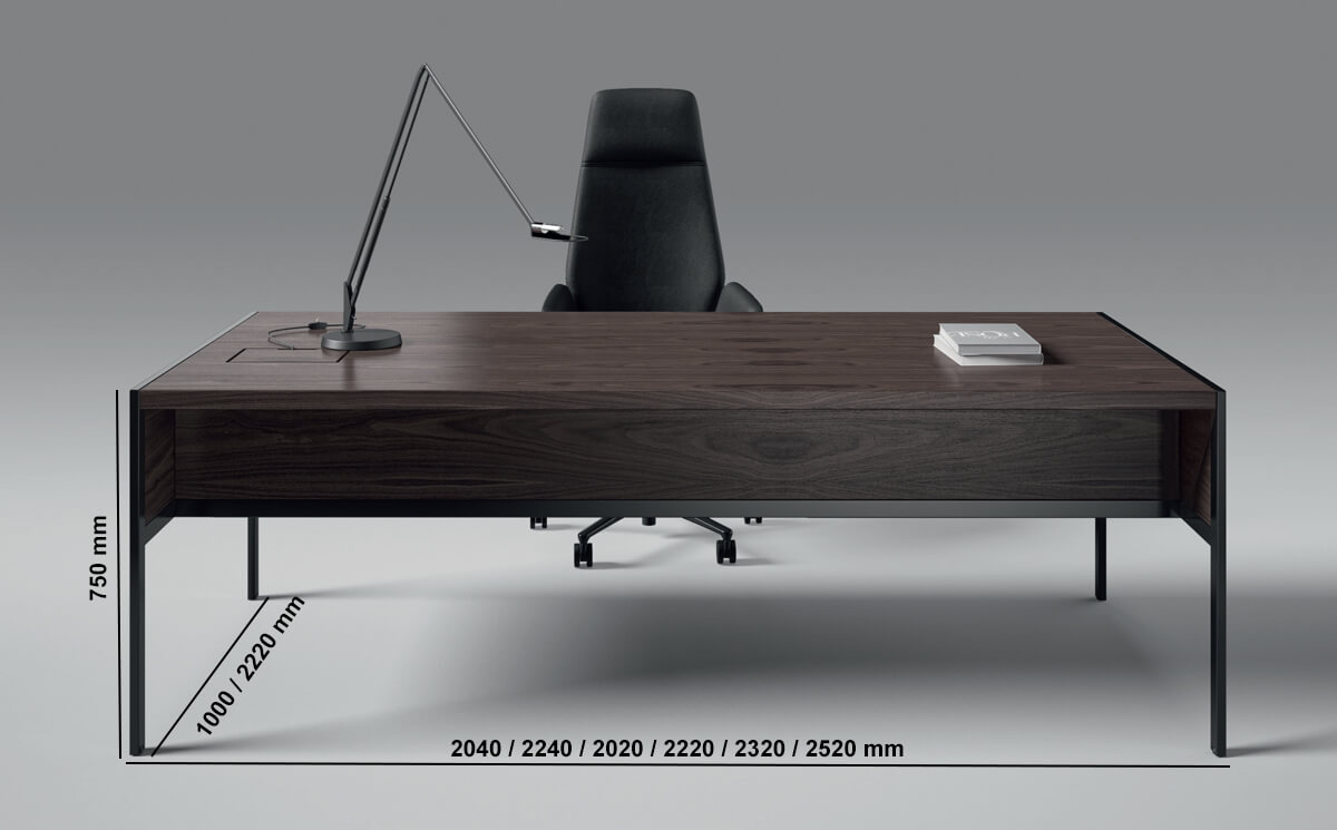 Pia Executive Desk With Modesty Panel And Optional Return Pedestal Dimesnion Image