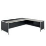 Desk with Return Pedestal and Full Modesty Panel (Lacquered Finish + Leather Insert)