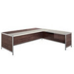Desk with Return Pedestal and Full Modesty Panel (Wood Finish + Leather Insert)