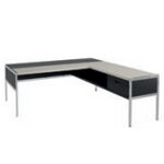 Desk with Return Pedestal and Half Modesty Panel (Lacquered Finish + Leather Insert)