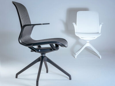 Renato Medium & High Backrest Executive Chair In 4 Legs White Nylon Armrests & Base 01