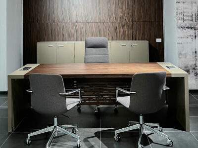 Enzo – Wood Veneer Executive Desk With Optional Return And Leather Insert 01
