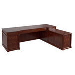 Desk with Full Modesty and 3 Drawers Pedestal + Credenza Unit (Wood Finish Top)