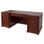 Desk with Full Modesty Panel and Double 3 Drawers Pedestal (Wood Finish Top)