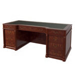Desk with Full Modesty Panel and Double 3 Drawers Pedestal (Wood Finish Top with Leather Insert)