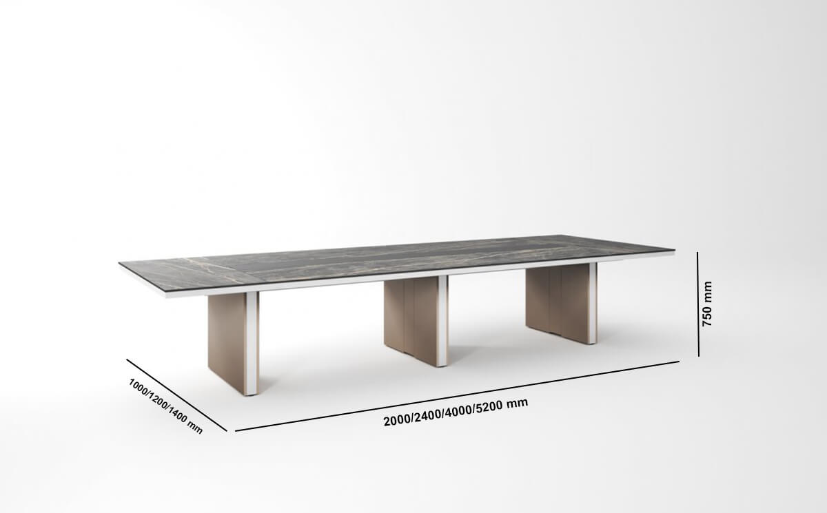 Dalon 2 Polished Stone Rectangular Meeting Table With Optional Glass And Leather Inserts Size Img