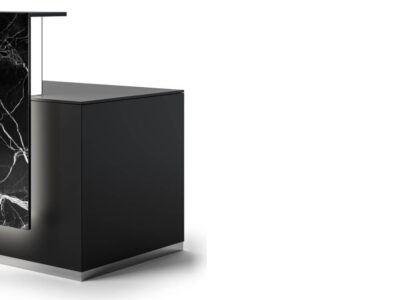Luxor 1 – Reception Desk With Printed Glass Overhang Panel 01