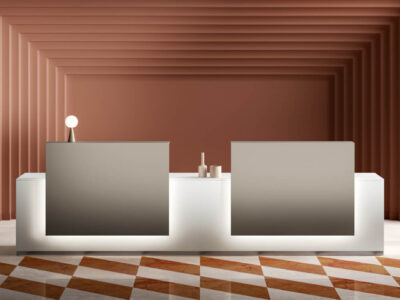 Luxor 1 – Reception Desk With Printed Glass Overhang Panel 02