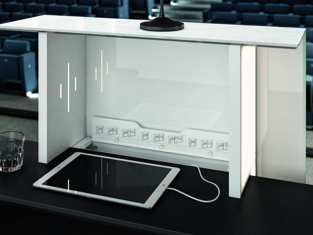 Luxor 1 – Reception Desk With Printed Glass Overhang Panel 10