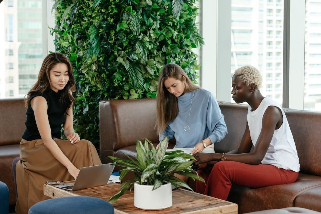 Adding potted plants, fountains or natural elements to your office design boosts the productivity of your employees as it offers a calming vibe to the busy environment.