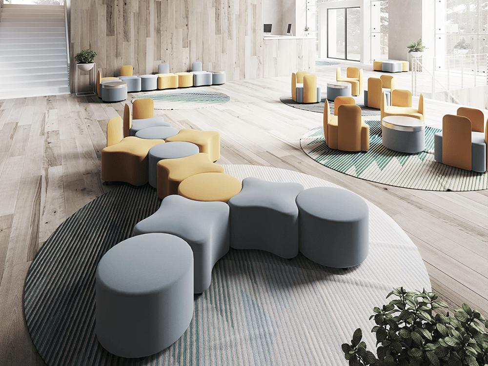 The breakout room of your office should feature comfortable and modern office furniture like a modular pouf so that employees can unwind for a refreshing break.