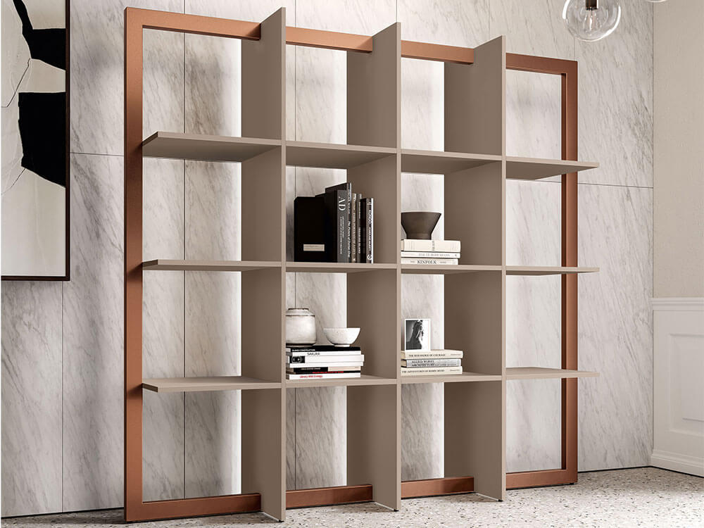 Our bookcase with an open element and door, Gianny 5, offers storage space for  documents, books and office stationery.