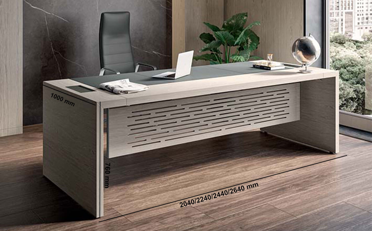 Enzo – Wood Veneer Executive Desk With Optional Return And Leather Insert Size Img