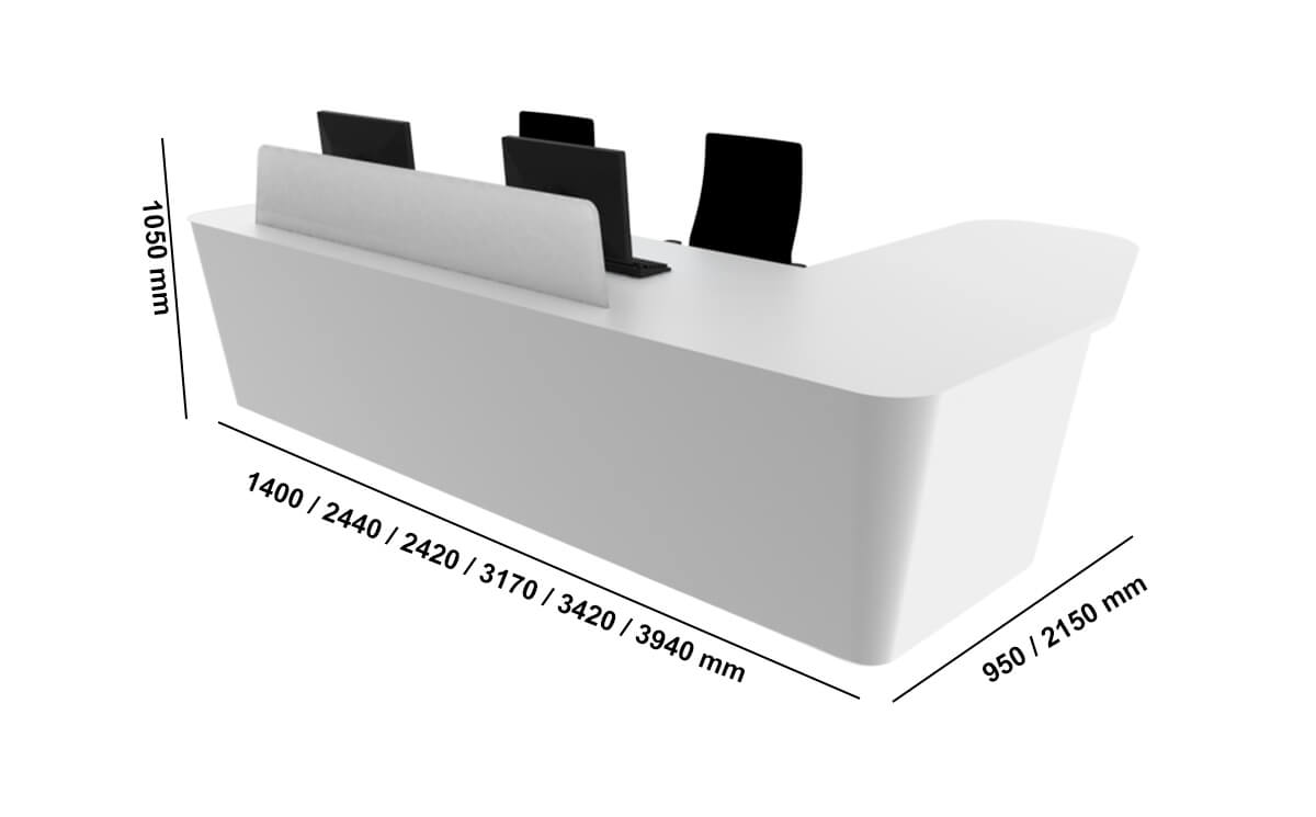 Carlotta Glacier White Reception Desk With Wheelchair Access Unit Dimensions Image