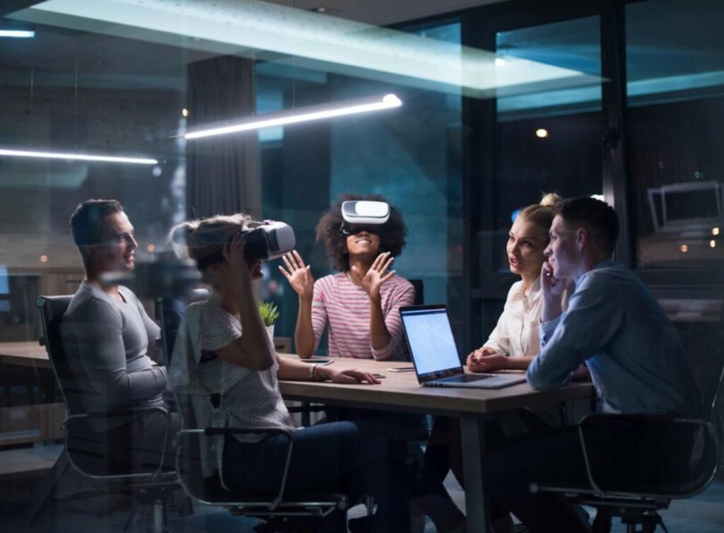 Meeting room with VR setup.