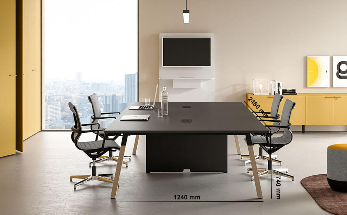 Union 5 Meeting Table With Optional Central Panel Legs Dimensions Image