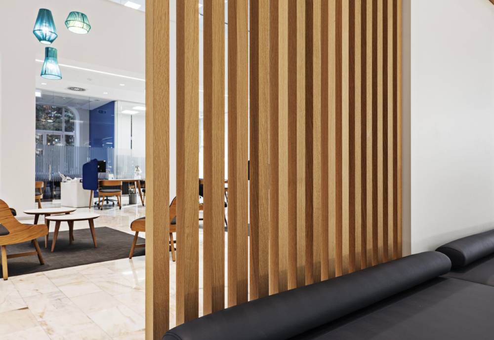 Wooden office space divider.
