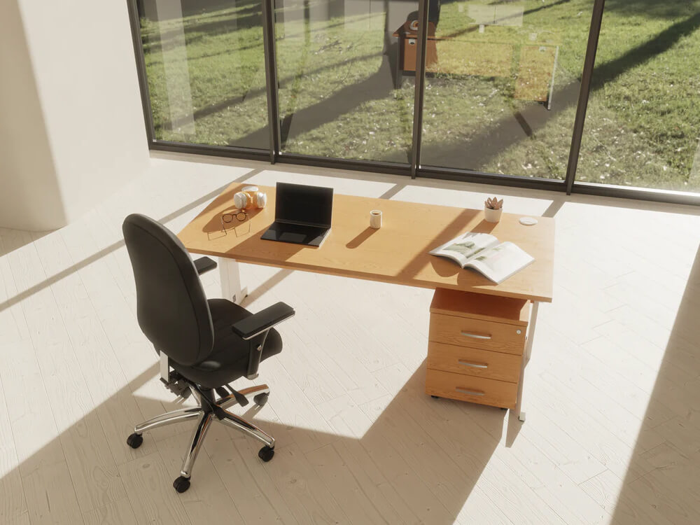 Etta 3 Straight Desk With Mobile Pedestal And Cantilever Legs 1