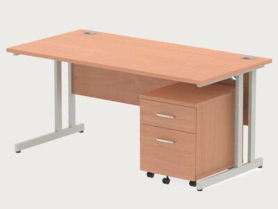 Etta 3 Straight Desk With Mobile Pedestal And Cantilever Legs 10