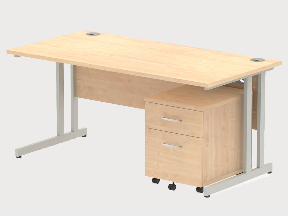 Etta 3 Straight Desk With Mobile Pedestal And Cantilever Legs 13