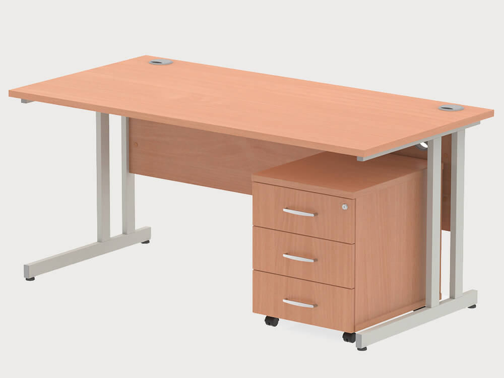 Etta 3 Straight Desk With Mobile Pedestal And Cantilever Legs 15