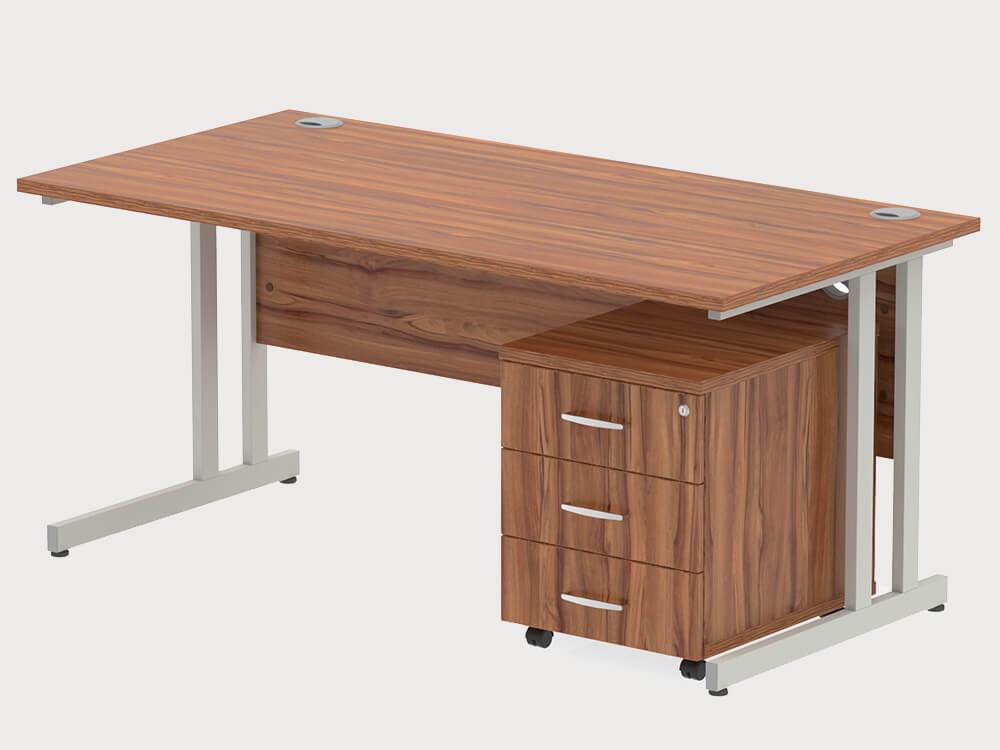 Etta 3 Straight Desk With Mobile Pedestal And Cantilever Legs 17