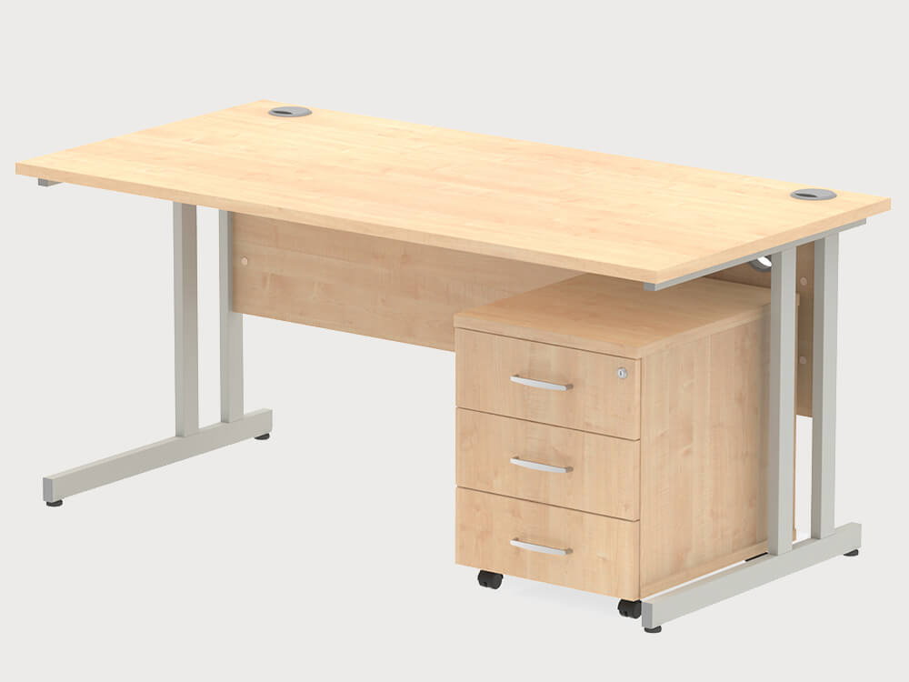 Etta 3 Straight Desk With Mobile Pedestal And Cantilever Legs 18